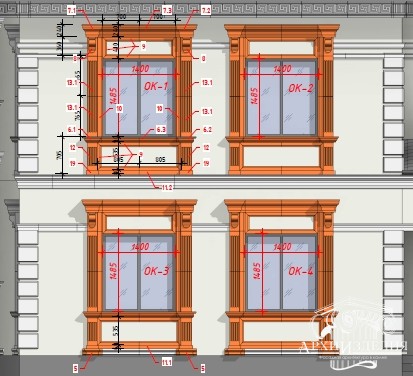 Обрамление прмяых окон с пиялстрами