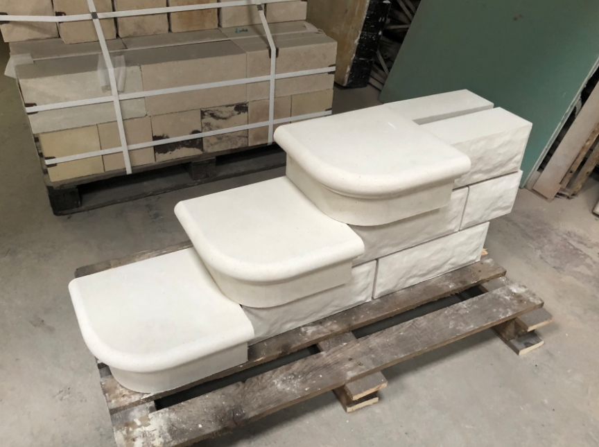 Сборка образца фрагмент ступени с полублоком 150х390х90 на торцах площадки Сборка образца фрагмент ступени с полублоком на торцах площадки